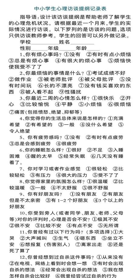 中小學(xué)生心理訪談記錄表
